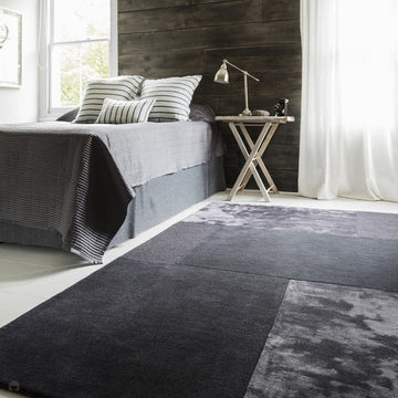 Tate Modern Plain Geometric Tonal Texture Metallic Shimmer Hand-Carved High-Density Wool&Viscose Charcoal Grey Rug-Asiatic Carpets-Rug Love - The Most Loved Rug Store